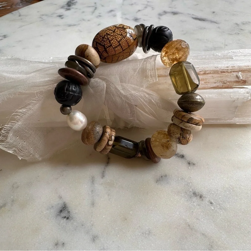 Silpada Jewelry Jasper & Mixed Stone Sterling Silver Stretch Bead Bracelet